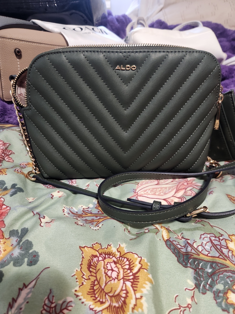 ALDO Quilted Dark Green Crossbody Bag